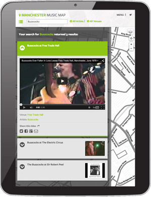 Tablet view of Manchester Music Map