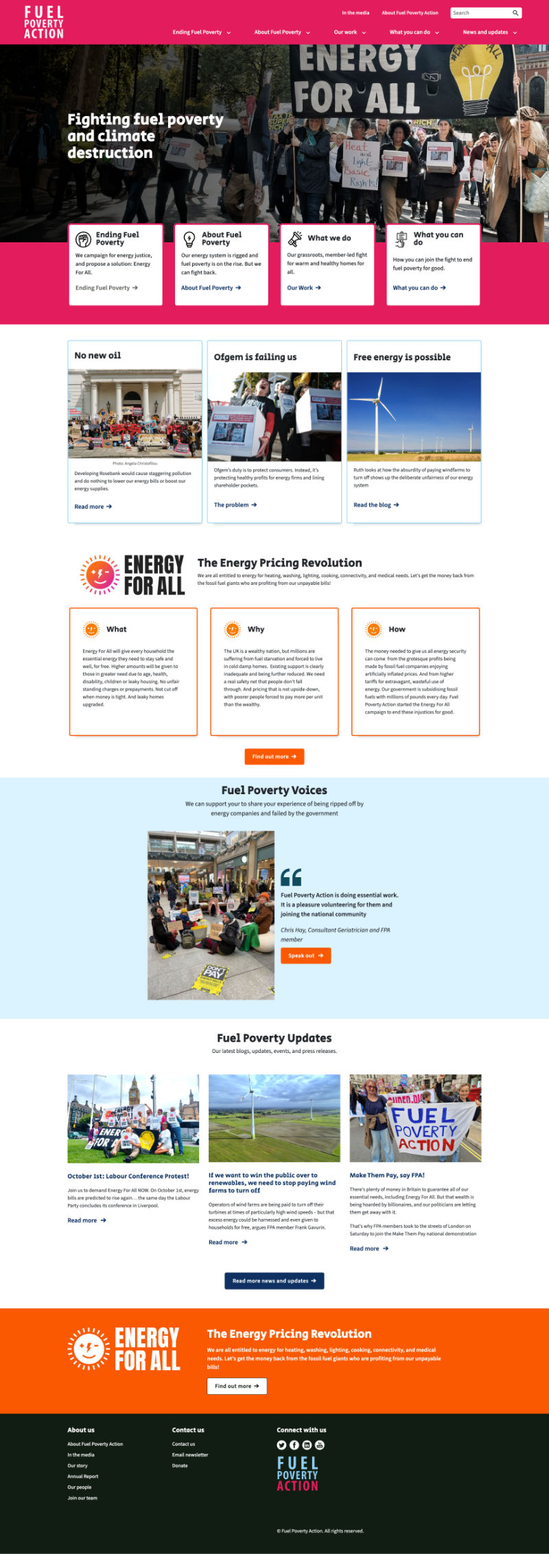 Screenshot: Fuel Poverty Action website, desktop view.